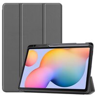 เคส Samsung Galaxy Tab S6 Lite with pencil slot 10.4 SM-P610 P615 P617 #เคสฝาพับหนัง PU แบบ 3 พับมีช่องเก็บปากกาในตัว สีเทา