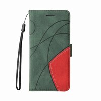 เคส OPPO A12 #เคสฝาพับหนัง PU มีช่องเสียบบัตร Two-color Splicing Skin-touch Feeling Protector PU Leather สีเขียว