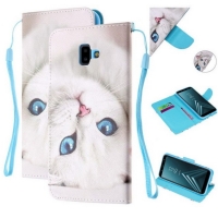 เคส Samsung Galaxy J6+ #เคสฝาพับรูปแบบกระเป๋าสตางค์พิมพ์ลายน่ารักๆ ลาย White Cat
