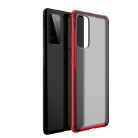 Case Xiaomi Mi 10T Pro #เคสฝาหลังโปร่งแสงสีขุ่นขอบทึบ +TPU Hybrid Case ขอบสีแดง
