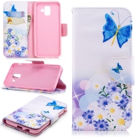 Case Samsung Galaxy J6+ #เคสฝาพับกระเป๋าสตางค์หนัง PU พิมพ์ลายสวยงามน่ารักๆ ลาย Butterfly and Daisy