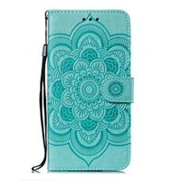 Case Huawei Y7p #เคสฝาพับหนัง PU ปั้มลาย Imprint Mandala Flower สีเขียวมิ้น