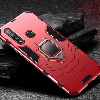 Case Vivo Y19 #เคสฝาหลังพลาสติกแข็ง +TPU Hybrid Case มีแหวนสวมนิ้วโลหะ สีแดง