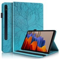 เคส Samsung Galaxy Tab S8 5G 11 นิ้ว SM-X700 SM-X706 #เคสฝาพับหนัง PU ลายต้นไม้ Life Tree Print Leather Stand Smart Case Cover สีฟ้า