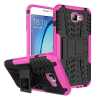 เคส Samsung Galaxy J5 Prime #เคสฝาหลังกันลื่น Cool Tyre Pattern Kickstand (PC + TPU) สวยงามทันสมัย สีชมพู
