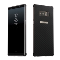 Case Samsung Galaxy Note 8 #เคสกรอบโลหะฝาหลังพลาสติกเลื่อนสไลด์โชว์พื้นผิว Electroplating + ลายคาร์บอนไฟเบอร์ สีดำ