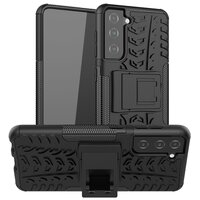 เคส Samsung Galaxy S21 FE 5G #เคสฝาหลังกันลื่น Cool Tyre Pattern Kickstand (PC + TPU) สีดำ