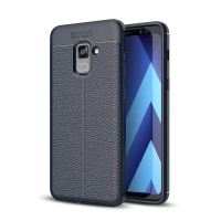 เคส Samsung Galaxy A8 2018 5.6 นิ้ว #เคสฝาหลัง TPU ผิวลิ้นจี่ช่วยป้องกันลายนิ้วมือและกันลื่นได้ดี สีน้ำเงินเข้ม
