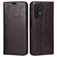 Case Samsung Galaxy A23 4G#เคสฝาพับแบบกระเป๋าสตางค์คุณภาพดี Crazy Horse Genuine Leather Cover สีกาแฟ