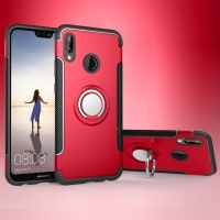 เคส Huawei P20 Lite (Nova 3e) #เคสฝาหลัง Holder Kickstand TPU + PC Combo (Built-in Magnetic Holder Metal Sheet) สีแดง