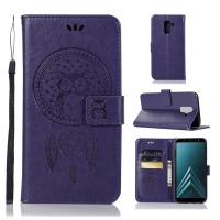 Case Samsung Galaxy J8 (2018) #เคสฝาพับแบบกระเป๋าสตางค์ฝาพับหนัง PU ลายนกฮูก Dream Catcher Owl สีม่วง