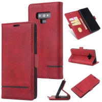 Case Samsung Galaxy Note 9 N960 #เคสฝาพับหนัง PU มีช่องใส่บัตร Business Style Protective Shell สีแดง