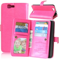 เคส Huawei Ascend G7 #เคสแบบฝาพับหนัง PU สไตล์กระเป๋าสตางค์ผิวหนังม้ามีช่องใส่การ์ดถึง 9 ช่อง สีชมพู