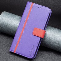 เคส iPhone 13 Pro Max#เคสฝาพับปกหนัง PU นิ่มผิวด้าน พร้อมช่องใส่บัตร พับวางตั้งได้สไตล์วแบบกระเป๋าสตางค์ สีม่วง