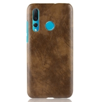 เคส Huawei nova 4 #เคสฝาหลังพลาสติกแข็งเคลือบหนัง PU ลายผิวลิ้นจี่ Litchi Skin Leather Coated สีน้ำตาล