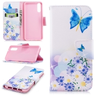 เคส Huawei P20 #เคสฝาพับกระเป๋าสตางค์หนัง PU พิมพ์ลายสวยสวยงามน่ารักๆ ลาย Blue Butterfly and Daisy