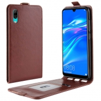 Case Y7 Pro (2019) #เคสฝาพับแนวตั้งหนัง PU ผิวหนังม้า Crazy Horse Skin Leather สีน้ำตาล