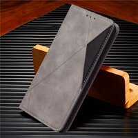 เคส Samsung Galaxy A20s#เคสฝาพับหนัง PU มีช่องเสียบ ID บัตรอื่นๆในตัว Geometric Pattern Leather Card Holder Protective สีเทา