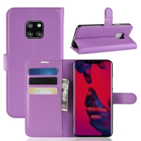 Case Huawei Mate 20 Pro #เคสฝาพับสไตล์กระเป๋าสตางค์หนัง PU ผิวลิ้นจี่ Litchi Texture Wallet Protective Leather สีม่วง