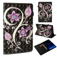 เคส Samsung Galaxy Tab A 10.5 (2018) T590 T595 #เคสฝาพับหนัง PU พิมพ์ลวดลายสไตล์กระเป๋าสตางค์ ลาย Purple Flower