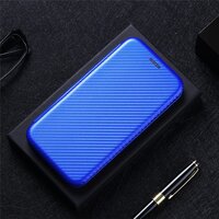 เคส vivo V21 5G#เคสฝาพับลายคาร์บอนไฟเบอร์มีช่องใส่การ์ด Carbon Fiber Wallet Card Slot Magnet Stand Phone Cover สีน้ำเงิน