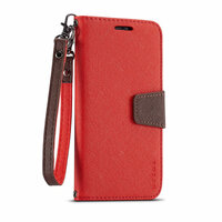 เคส OPPO A12 #เคสแบบฝาพับมีช่องใส่บัตรมีสายคล้อง Imprint Clover Pattern Leather Wallet สีแดง