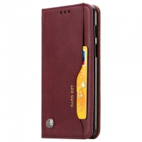 เคส Huawei Y7p#เคสฝาพับแบบกระเป๋าสตางค์หนัง PU มีช่องเสียบบัตรคุณภาพดี สีไวน์แดง