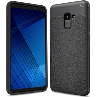 Case Samsung Galaxy A8+2018 IVSO Gentry Series #เคสฝาหลัง TPU ลายผิวเคลือบหนัง PU คุณภาพดีราคาถูก สีดำ