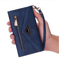 Case Huawei P30 Lite#เคสฝาพับแบบกระเป๋าสตางค์ช่องใส่บัตรหลายช่องพร้อมสายคล้อง Multi-slot Wallet Zippered Envelope Flip Leather สีน้ำเงิน