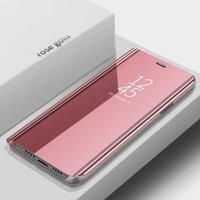 Case realme 8 (5G)#เคสฝาพับปกโปร่งแสงผิวเงา Electroplating Mirror Surface Window View สีชมพู