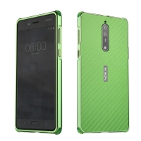 เคส Nokia 8 #เคสกรอบโลหะฝาหลังเลื่อนสไลด์ + ลายคาร์บอนไฟเบอร์ Texture สวยงามทันสมัย สีเขียว