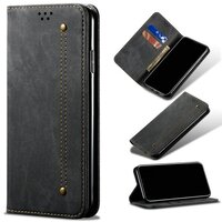 เคส Xiaomi Mi 11 #เคสฝาพับสไตล์ย้อนยุคผิวผ้ายีนส์แบบกระเป๋าสตางค์ สีดำ