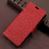 Case Lenovo K8 Plus #เคสแบบฝาพับสไตล์กระเป๋าสตางค์ลายการ์ตูน Graffiti สีแดง