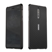 เคส Nokia 8 #เคสกรอบโลหะฝาหลังเลื่อนสไลด์ + ลายคาร์บอนไฟเบอร์ Texture สวยงามทันสมัย สีดำ