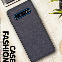 Case Samsung Galaxy S10+ #เคสฝาหลังรูปแบบ Cloth Texture PU Leather + TPU สีน้ำเงิน