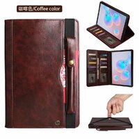 เคส Samsung Galaxy Tab S6 SM-T860 SM-T865 #เคสฝาพับหนัง PU แบบกระเป๋าสตางค์ Retro Horse Crazy พร้อมช่องปากกา สีกาแฟ