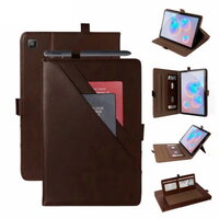 เคส Samsung Galaxy Tab S6 Lite 10.4 SM-P610 P615 P617 #เคสฝาพับหนัง PU ช่องเสียบการ์ดภายนอกและภายใน Flip Card Slots Stand Leather สีกาแฟ