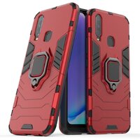 Case Vivo Y17 #เคสฝาหลังพลาสติกแข็ง +TPU Hybrid Case มีแหวนสวมนิ้วโลหะ สีแดง