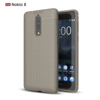 Case Nokia 8 #เคสฝาหลัง TPU ลายหนัง PU ผิวลิ้นจี่ช่วยป้องกันลายนิ้วมือคุณภาพดี สีเทา