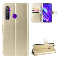 Case Realme 5 Pro #เคสฝาพับหนัง PU ผิวหนังม้า Crazy Horse Texture Leather Wallet สีทอง