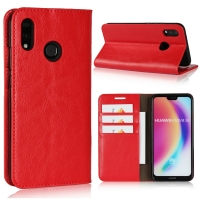 เคส Huawei P20 Lite / Nova 3e #เคสฝาพับกระเป๋าสตางค์หนังแท้ Crazy Horse Genuine Leather Wallet Shell สีแดง