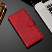 Case Xiaomi Redmi Note 8 Pro #เคสฝาพับมีช่องใส่บัตร 3 ช่อง PU Leather + TPU Wallet Style Protection สีแดง