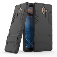 Case Nokia 7 plus #เคสฝาหลังพลาสติก ไฮบริด TPU + Kickstand สีสันสวยงาม สีดำ