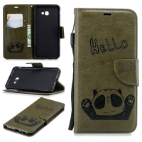 Case Samsung Galaxy J4+ #เคสฝาพับหนัง PU พิมพ์ลาย Hello Panda Leather Wallet สี Army Green