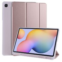 Case Samsung Galaxy Tab S6 Lite 10.4 SM-P610 P615 P617 #เคสฝาพับหนัง PU แบบ 3 พับมีช่องเก็บปากกา Soft TPU Tri-fold Stand Leather Smart Tablet สีโรสโกลด์