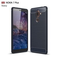 เคส Nokia 7 plus #เคสฝาหลังตกแต่งคาร์บอนไฟเบอร์ ผิวขัดแปรง Brushered TPU Back Case สีน้ำเงินเข้ม