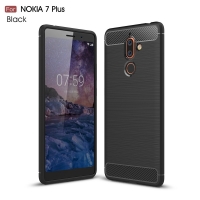เคส Nokia 7 plus #เคสฝาหลังตกแต่งคาร์บอนไฟเบอร์ ผิวขัดแปรง Brushered TPU Back Case สีดำ