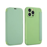 เคส iPhone 14 plus#เคสฝาพับกรอบซิลิโคนนิ่ม พร้อมช่องใส่บัตร สีเขียวมิ้นท์