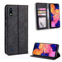 เคส Samsung Galaxy A10 #เคสฝาพับปกหนังสไตล์วินเทจดูดซับอัตโนมัติแบบกระเป๋าสตางค์ สีดำ