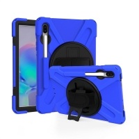 เคส Samsung Galaxy Tab S6 SM-T860 SM-T865 #เคสฝาหลังกันกระแทก X-Shape 360 Degree Rotary Kickstand PC + Silicone มีสายรัดมือ สีฟ้า